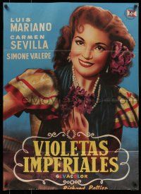 6s171 VIOLETAS IMPERIALES Spanish poster '53 Luis Mariano, cool art of pretty Carmen Sevilla.