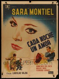 6s173 WOMAN FROM BEIRUT Mexican poster '65 cool different art of Sara Montiel & fighting men!
