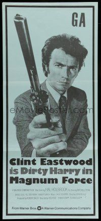 6s007 MAGNUM FORCE New Zealand daybill '73 c/u of Clint Eastwood as Dirty Harry with his huge gun!