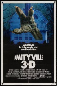 6t019 AMITYVILLE 3D 1sh '83 cool 3-D image of huge monster hand reaching from house!