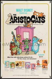6t023 ARISTOCATS 1sh '71 Walt Disney feline jazz musical cartoon, great colorful image!
