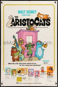 6t024 ARISTOCATS 1sh R73 Walt Disney feline jazz musical cartoon, great colorful art!