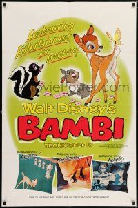 6t034 BAMBI style B 1sh R66 Walt Disney cartoon classic, great art with Thumper & Flower!