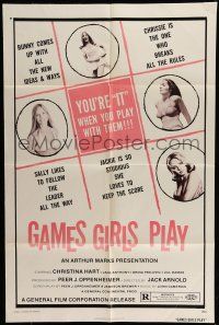 6t254 GAMES GIRLS PLAY 1sh '75 Christina Hart, Jane Anthony, you're it when you play with them!