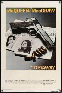 6t267 GETAWAY 1sh '72 Steve McQueen, Ali McGraw, Sam Peckinpah, cool gun & passports image!