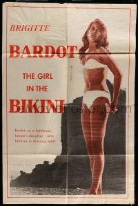 6t277 GIRL IN THE BIKINI 1sh '58 sexy full-length Brigitte Bardot in skimpy swimsuit!