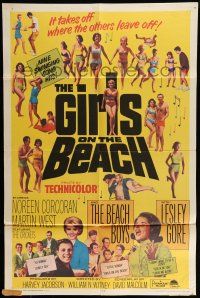 6t282 GIRLS ON THE BEACH 1sh '65 Beach Boys, Lesley Gore, LOTS of sexy babes in bikinis!