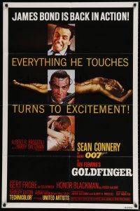 6t299 GOLDFINGER 1sh R80 three great images of Sean Connery as James Bond 007 + golden girl!
