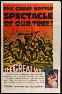 6t311 GREAT WAR 1sh '61 romantic art of Vittorio Gassman & Silvana Mangano & WWI battle!