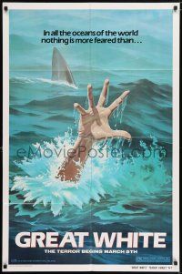 6t312 GREAT WHITE style A-1 teaser 1sh '82 great artwork of shark attacking swimmer!