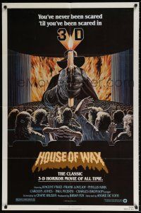 6t348 HOUSE OF WAX 1sh R81 different 3-D art of killer over audience by Larry Salk!