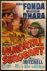 6t370 IMMORTAL SERGEANT 1sh '43 art of WWII soldier Henry Fonda romancing Maureen O'Hara!