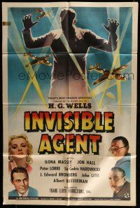 6t378 INVISIBLE AGENT 1sh '42 special fx image of invisible man with WWII airplanes, Peter Lorre