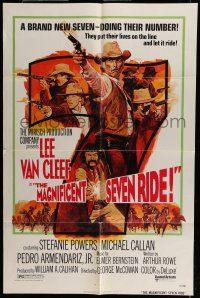 6t484 MAGNIFICENT SEVEN RIDE 1sh '72 art of cowboy Lee Van Cleef firing six-shooter!