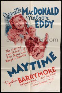 6t509 MAYTIME 1sh R62 close up of singing sweethearts Jeanette MacDonald & Nelson Eddy!