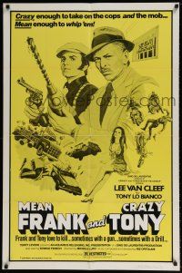 6t512 MEAN FRANK & CRAZY TONY 1sh '75 cool art of BAD Lee Van Cleef with drill, rare yellow style!
