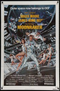 6t531 MOONRAKER 1sh '79 art of Roger Moore as Bond in space by Goozee!