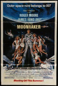 6t532 MOONRAKER advance 1sh '79 art of Roger Moore as Bond & sexy space babes by Goozee!