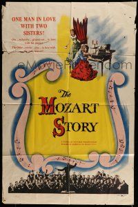 6t539 MOZART STORY 1sh '48 Winnie Markus, Hans Holt in the title role, cool musical note art!