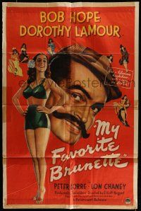 6t552 MY FAVORITE BRUNETTE style A 1sh '47 Bob Hope & full-length sexy Dorothy Lamour in swimsuit!