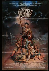 6t563 NATIONAL LAMPOON'S EUROPEAN VACATION 1sh '85 Vallejo art of Chevy Chase, Beverly D'Angelo!