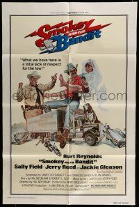 6t728 SMOKEY & THE BANDIT 1sh '77 art of Burt Reynolds, Sally Field & Jackie Gleason by Solie!