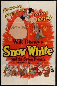 6t732 SNOW WHITE & THE SEVEN DWARFS 1sh R58 Walt Disney animated cartoon fantasy classic!