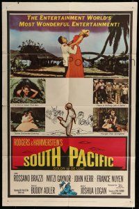 6t752 SOUTH PACIFIC 1sh '59 Rossano Brazzi, Mitzi Gaynor, Rodgers & Hammerstein musical!