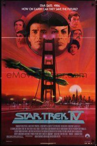 6t766 STAR TREK IV 1sh '86 art of Leonard Nimoy, Shatner & Klingon Bird-of-Prey by Bob Peak!