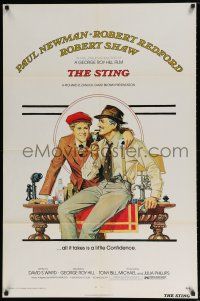 6t770 STING 1sh '74 artwork of con men Paul Newman & Robert Redford by Richard Amsel!