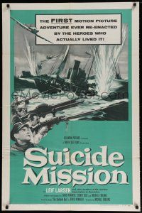 6t773 SUICIDE MISSION 1sh '56 directed by Michael Forlong, WWII English Navy action art!