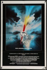 6t777 SUPERMAN 1sh '78 comic book hero Christopher Reeve, cool Bob Peak logo art!