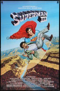 6t780 SUPERMAN III 1sh '83 art of Christopher Reeve flying with Richard Pryor by Salk!