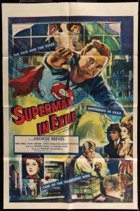 6t781 SUPERMAN IN EXILE 1sh '54 classic superhero, cool art of George Reeves in the title role!
