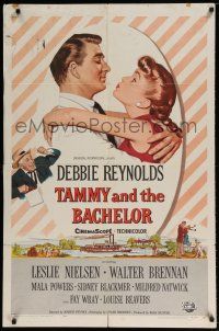6t792 TAMMY & THE BACHELOR 1sh '57 artwork of Debbie Reynolds seducing Leslie Nielsen!