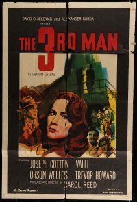 6t807 THIRD MAN 1sh R56 art of Orson Welles in doorway, plus Cotten & Valli, classic film noir!