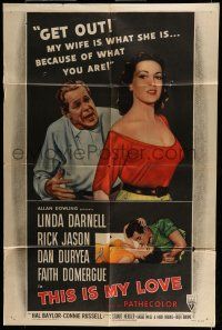 6t808 THIS IS MY LOVE style A 1sh '54 Dan Duryea hates Faith Domergue for what she did to his wife!