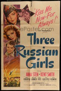 6t814 THREE RUSSIAN GIRLS 1sh '43 any kiss may be the last for Anna Sten & these girls in uniform!