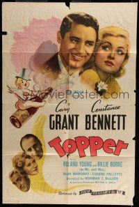 6t836 TOPPER 1sh R44 Constance Bennett, Cary Grant, wacky art of cupid on champagne bottle!