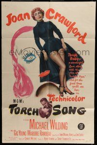 6t838 TORCH SONG 1sh '53 tough baby Joan Crawford & Michael Wilding, a wonderful love story!