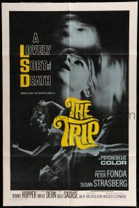 6t850 TRIP 1sh '67 AIP, written by Jack Nicholson, LSD, wild sexy psychedelic drug image!
