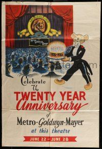 6t864 TWENTY YEAR ANNIVERSARY OF METRO-GOLDWYN-MAYER 1sh '44 stone litho of Leo the Lion & theater!