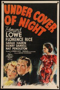 6t874 UNDER COVER OF NIGHT 1sh '37 Edmund Lowe, Florence Rice, Nat Pendleton, murder mystery!