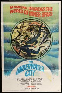6t877 UNDERWATER CITY 1sh '62 William Lundigan, the world of inner space, scuba diving sci-fi art!