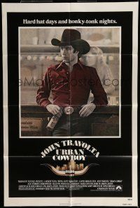 6t889 URBAN COWBOY 1sh '80 great image of John Travolta in cowboy hat with Lone Star beer!