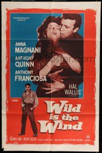 6t949 WILD IS THE WIND 1sh '58 Anthony Quinn, Tony Franciosa embracing sexy Anna Magnani!