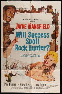 6t954 WILL SUCCESS SPOIL ROCK HUNTER 1sh '57 art of sexy Jayne Mansfield wearing only a sheet!