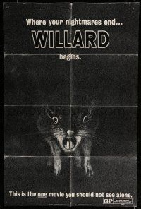 6t955 WILLARD teaser 1sh '71 creepy close up of Bruce Davison's pet rat showing teeth!