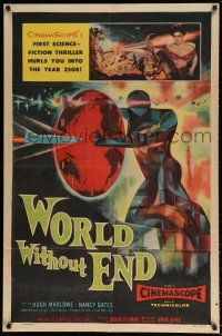6t976 WORLD WITHOUT END 1sh '56 CinemaScope's first sci-fi thriller, incredible Brown art!