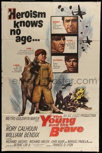 6t985 YOUNG & THE BRAVE 1sh '63 Rory Calhoun, William Bendix, art of heroic boy & German Shepherd!